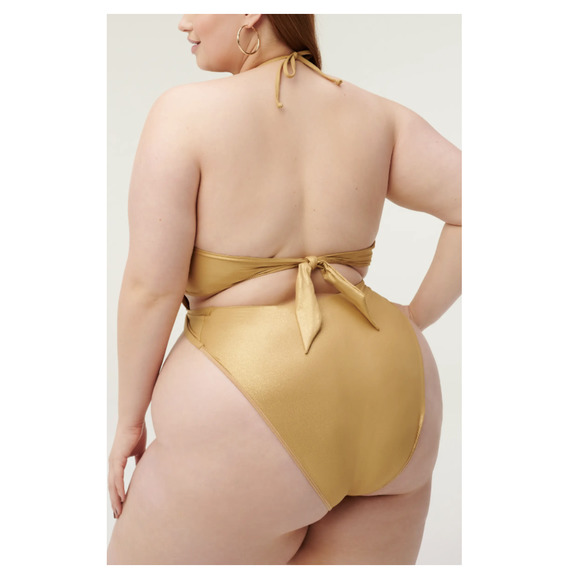 BRAND NEW Good American Tie Front One-Piece Swimsuit Golden Yellow Size 16W - Picture 2 of 6